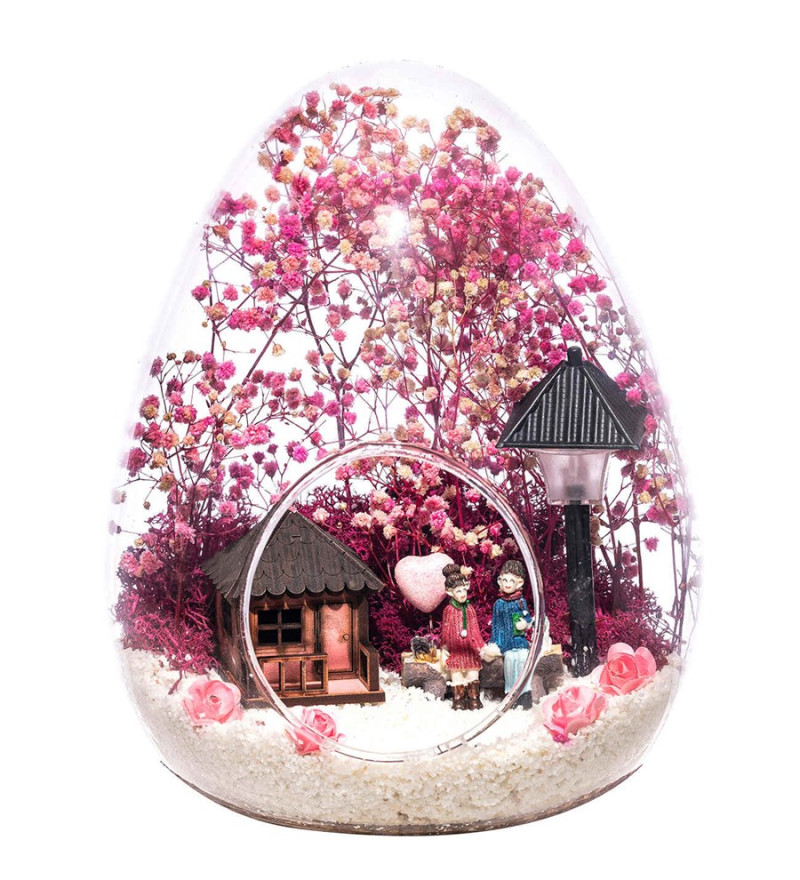 Romantik Işıklı Teraryum - LED Dekoratif Cam Fanus